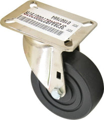 E.R. Wagner - 4" Diam x 1-3/8" Wide x 5-3/8" OAH Top Plate Mount Swivel Caster - Polyolefin, 375 Lb Capacity, Delrin Bearing, 3-1/8 x 4-1/8" Plate - Exact Tooling