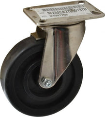 E.R. Wagner - 5" Diam x 1-3/8" Wide x 6-3/8" OAH Top Plate Mount Swivel Caster with Brake - Polyolefin, 450 Lb Capacity, Delrin Bearing, 3-1/8 x 4-1/8" Plate - Exact Tooling