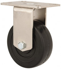 E.R. Wagner - 4" Diam x 1-3/8" Wide x 5-3/8" OAH Top Plate Mount Rigid Caster - Soft Rubber, 200 Lb Capacity, Delrin Bearing, 3-1/8 x 4-1/8" Plate - Exact Tooling