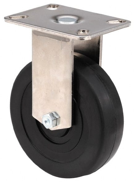 E.R. Wagner - 6" Diam x 1-3/8" Wide x 7-3/8" OAH Top Plate Mount Rigid Caster - Polyolefin, 450 Lb Capacity, Delrin Bearing, 3-1/8 x 4-1/8" Plate - Exact Tooling