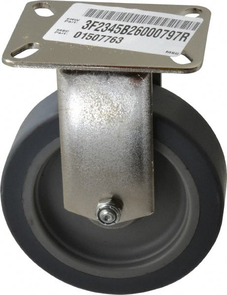 E.R. Wagner - 5" Diam x 1-1/2" Wide x 6-3/8" OAH Top Plate Mount Rigid Caster - TPR, 240 Lb Capacity, Delrin Bearing, 3-1/8 x 4-1/8" Plate - Exact Tooling