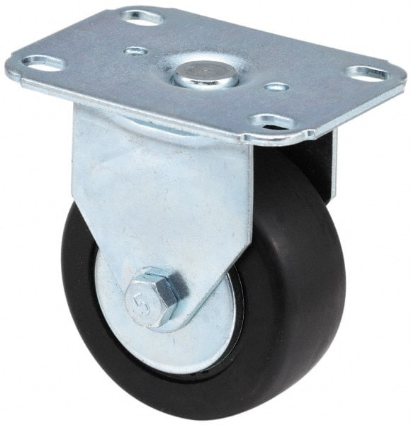 E.R. Wagner - 3-1/2" Diam x 1-1/4" Wide x 4-5/8" OAH Top Plate Mount Rigid Caster - Soft Rubber, 155 Lb Capacity, Delrin Bearing, 2-1/2 x 5" Plate - Exact Tooling