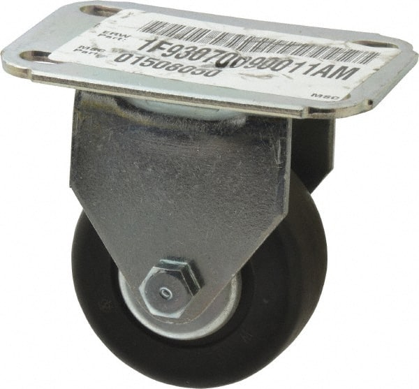 E.R. Wagner - 3" Diam x 1-1/8" Wide x 3-7/16" OAH Top Plate Mount Rigid Caster - Hard Rubber, 175 Lb Capacity, Sintered Bearing, 2-3/4 x 3-3/4" Plate - Exact Tooling