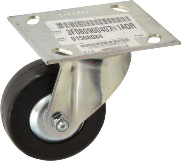 E.R. Wagner - 3-1/2" Diam x 1-1/4" Wide x 4-5/8" OAH Top Plate Mount Swivel Caster - Soft Rubber, 155 Lb Capacity, Delrin Bearing, 3-3/4 x 4-5/8" Plate - Exact Tooling