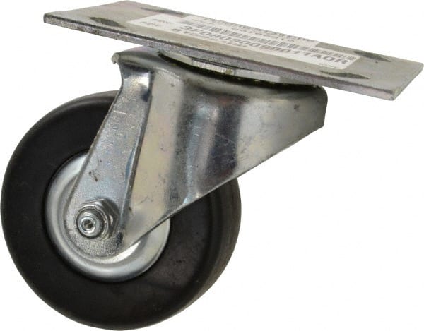 E.R. Wagner - 3-1/2" Diam x 1-1/4" Wide x 4-5/8" OAH Top Plate Mount Swivel Caster - Hard Rubber, 250 Lb Capacity, Delrin Bearing, 3-3/4 x 4-5/8" Plate - Exact Tooling