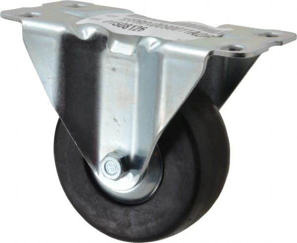 E.R. Wagner - 4" Diam x 1-5/8" Wide x 5" OAH Top Plate Mount Rigid Caster - Hard Rubber, 400 Lb Capacity, Delrin Bearing, 3-3/16 x 6-5/32" Plate - Exact Tooling