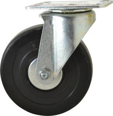E.R. Wagner - 5" Diam x 1-3/8" Wide x 6-1/16" OAH Top Plate Mount Swivel Caster - Soft Rubber, 240 Lb Capacity, Delrin Bearing, 3-1/8 x 4-1/8" Plate - Exact Tooling