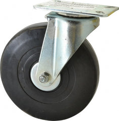 E.R. Wagner - 6" Diam x 1-3/8" Wide x 7-1/16" OAH Top Plate Mount Swivel Caster - Soft Rubber, 280 Lb Capacity, Delrin Bearing, 3-1/8 x 4-1/8" Plate - Exact Tooling