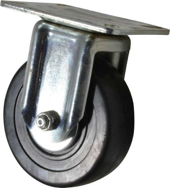 E.R. Wagner - 4" Diam x 1-3/8" Wide x 5-1/16" OAH Top Plate Mount Rigid Caster - Soft Rubber, 200 Lb Capacity, Delrin Bearing, 3-1/8 x 4-1/8" Plate - Exact Tooling