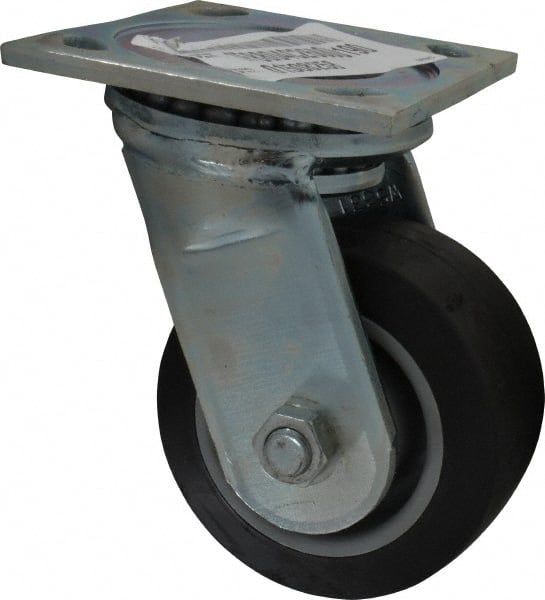 E.R. Wagner - 4" Diam x 2" Wide x 5-5/8" OAH Top Plate Mount Swivel Caster - TPR, 300 Lb Capacity, Roller Bearing, 4 x 4-1/2" Plate - Exact Tooling
