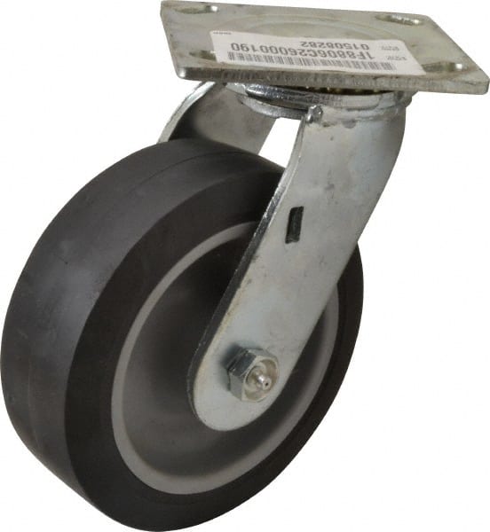 E.R. Wagner - 6" Diam x 2" Wide x 7-1/2" OAH Top Plate Mount Swivel Caster - TPR, 400 Lb Capacity, Roller Bearing, 4 x 4-1/2" Plate - Exact Tooling