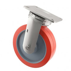 E.R. Wagner - 8" Diam x 2" Wide x 9-1/2" OAH Top Plate Mount Swivel Caster - Polyurethane, 900 Lb Capacity, Roller Bearing, 4 x 4-1/2" Plate - Exact Tooling