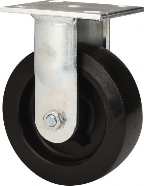 E.R. Wagner - 6" Diam x 2" Wide x 7-1/2" OAH Top Plate Mount Rigid Caster - Polyolefin, 640 Lb Capacity, Roller Bearing, 4 x 4-1/2" Plate - Exact Tooling