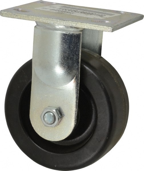 E.R. Wagner - 5" Diam x 2" Wide x 6-1/2" OAH Top Plate Mount Rigid Caster - Phenolic, 1,000 Lb Capacity, Roller Bearing, 4 x 4-1/2" Plate - Exact Tooling