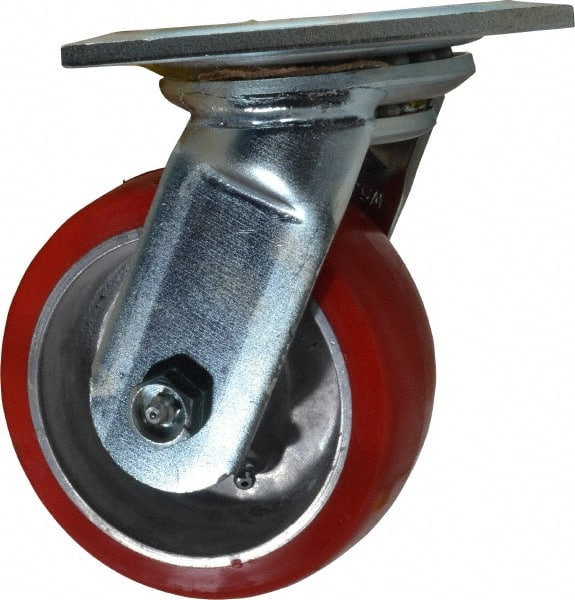 E.R. Wagner - 5" Diam x 2" Wide x 6-1/2" OAH Top Plate Mount Swivel Caster - Polyurethane, 1,000 Lb Capacity, Roller Bearing, 5 x 5-1/2" Plate - Exact Tooling