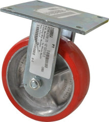 E.R. Wagner - 6" Diam x 2" Wide x 7-1/2" OAH Top Plate Mount Rigid Caster - Polyurethane, 1,200 Lb Capacity, Roller Bearing, 5 x 5-1/2" Plate - Exact Tooling