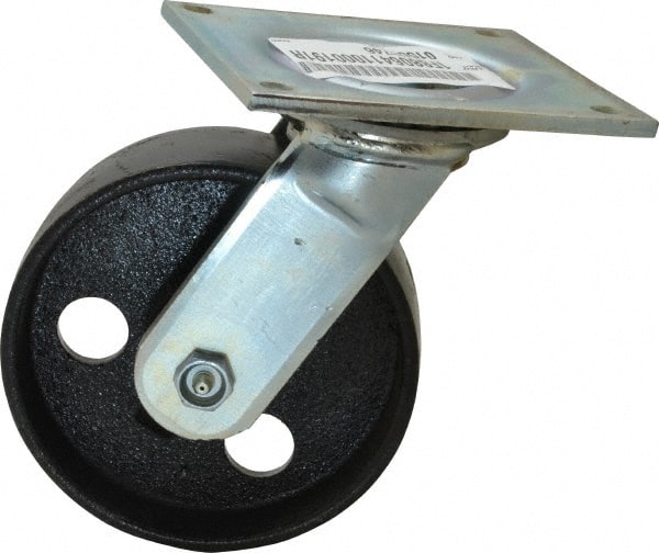 E.R. Wagner - 6" Diam x 2" Wide x 7-1/2" OAH Top Plate Mount Swivel Caster - Semi-Steel, 1,200 Lb Capacity, Roller Bearing, 5 x 5-1/2" Plate - Exact Tooling