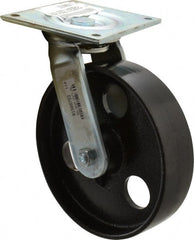 E.R. Wagner - 8" Diam x 2" Wide x 9-1/2" OAH Top Plate Mount Swivel Caster - Semi-Steel, 1,200 Lb Capacity, Roller Bearing, 5 x 5-1/2" Plate - Exact Tooling