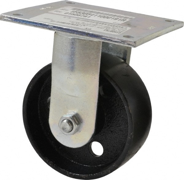 E.R. Wagner - 5" Diam x 2" Wide x 6-1/2" OAH Top Plate Mount Rigid Caster - Semi-Steel, 1,000 Lb Capacity, Roller Bearing, 5 x 5-1/2" Plate - Exact Tooling