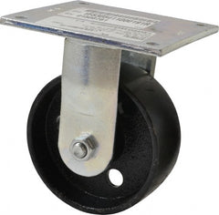 E.R. Wagner - 5" Diam x 2" Wide x 6-1/2" OAH Top Plate Mount Rigid Caster - Semi-Steel, 1,000 Lb Capacity, Roller Bearing, 5 x 5-1/2" Plate - Exact Tooling