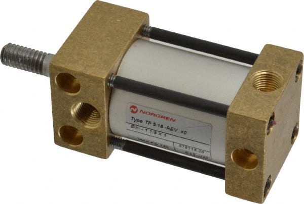 Norgren - 1" Stroke x 1-1/8" Bore Single Acting Air Cylinder - 1/8 Port, 5/16-18 Rod Thread, 150 Max psi, -20 to 200°F - Exact Tooling