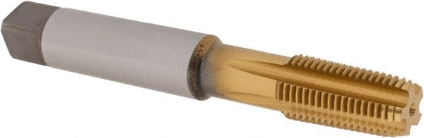 Emuge - 1/4-18 NPT Thread, 5 Flute Standard Pipe Tap - 2-7/16" OAL, 1.06" Thread Length, 9/16" Shank Diam, TiN Finish, Cobalt - Exact Tooling