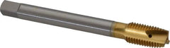 OSG - M12x1.50 Metric Fine, 3 Flute, TiN Finish, Vanadium High Speed Steel Spiral Point Tap - Plug Chamfer, Right Hand Thread, 100mm OAL, 1-21/32" Thread Length, 0.367" Shank Diam, 6H Class of Fit - Exact Tooling