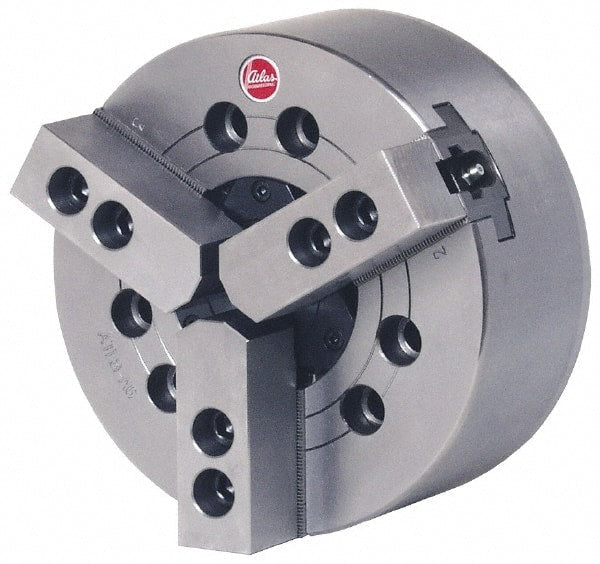 Atlas Workholding - 3 Jaws, 8" Chuck Diam, A2-5 Mount, 2.047" Through Hole, Drawbar, Hydraulic Power Lathe Chuck - 18,920 Lb Force per Jaw, 1.5mm x 60 Serrated Jaw Interface, 0.512" to 8.27" Jaw Capacity, 5,000 RPM - Exact Tooling