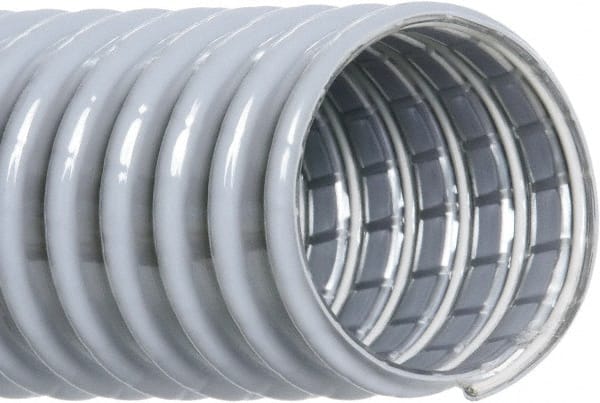 Hi-Tech Duravent - 2-1/2" ID, 24 Hg Vac Rating, 20 psi, PVC Vacuum & Duct Hose - 50' Long, Gray, 2-3/16" Bend Radius, -20 to 150°F - Exact Tooling
