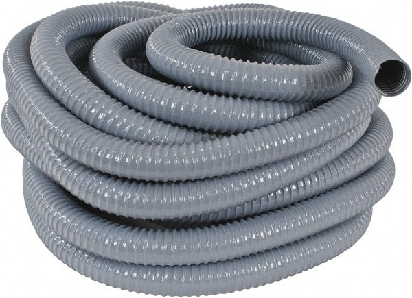 Hi-Tech Duravent - 1-1/2" ID, 26 Hg Vac Rating, 35 psi, PVC Vacuum & Duct Hose - 50' Long, Gray, 1-1/8" Bend Radius, -20 to 150°F - Exact Tooling