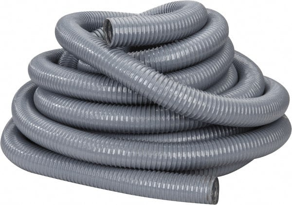 Hi-Tech Duravent - 2" ID, 25 Hg Vac Rating, 27 psi, PVC Vacuum & Duct Hose - 50' Long, Gray, 1-5/8" Bend Radius, -20 to 150°F - Exact Tooling