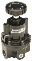 Parker - 3/8 NPT Port, 80 CFM, Aluminum Diaphragm Operated Regulator - 0 to 60 psi Range, 250 Max psi Supply Pressure, 1/4" Gauge Port Thread, 2.06" Wide x 4.35" High - Exact Tooling