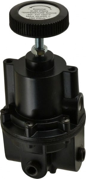 Parker - 1/4 NPT Port, 80 CFM, Aluminum Diaphragm Operated Regulator - 0 to 30 psi Range, 250 Max psi Supply Pressure, 1/4" Gauge Port Thread, 2.06" Wide x 4.35" High - Exact Tooling