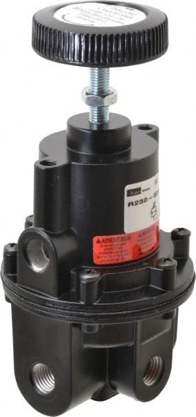 Parker - 1/4 NPT Port, 80 CFM, Aluminum Diaphragm Operated Regulator - 0 to 60 psi Range, 250 Max psi Supply Pressure, 1/4" Gauge Port Thread, 2.06" Wide x 4.35" High - Exact Tooling