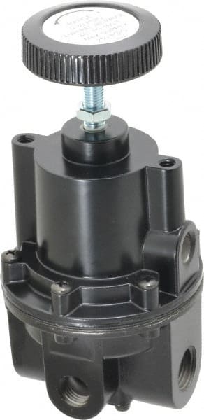 Parker - 3/8 NPT Port, 80 CFM, Aluminum Diaphragm Operated Regulator - 0 to 30 psi Range, 250 Max psi Supply Pressure, 1/4" Gauge Port Thread, 2.06" Wide x 4.35" High - Exact Tooling