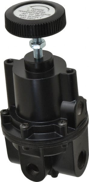 Parker - 3/8 NPT Port, 80 CFM, Aluminum Diaphragm Operated Regulator - 2 to 150 psi Range, 250 Max psi Supply Pressure, 1/4" Gauge Port Thread, 2.06" Wide x 4.35" High - Exact Tooling