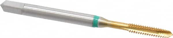 Guhring - #4-40 UNC, 3 Flute, TiN Finish, Cobalt Spiral Point Tap - Plug Chamfer, Right Hand Thread, 1-7/8" OAL, 0.141" Shank Diam, 2B Class of Fit, Series 3916 - Exact Tooling