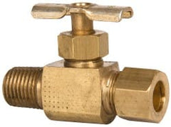 Eaton - 150 Max psi, 3/8 x 1/4" Pipe, Brass, Inline Instrumentation Needle Valve - Compression x MNPT End Connections - Exact Tooling