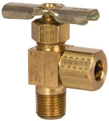 Eaton - 150 Max psi, 1/4 x 1/8" Pipe, Brass, Angled Instrumentation Needle Valve - Compression x MNPT End Connections - Exact Tooling