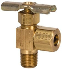 Eaton - 150 Max psi, 1/4 x 1/8" Pipe, Brass, Angled Instrumentation Needle Valve - Compression x MNPT End Connections - Exact Tooling