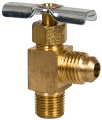 Eaton - 150 Max psi, 1/4 x 1/8" Pipe, Brass, Flare Angled Instrumentation Needle Valve - Flare x MNPT End Connections - Exact Tooling