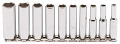 Proto - 10 Piece 1/4" Drive Chrome Finish Deep Well Socket Set - 6 Points, 3/16" to 9/16" Range, Inch Measurement Standard - Exact Tooling