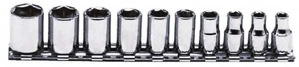 Proto - 10 Piece 1/4" Drive Chrome Finish Socket Set - 6 Points, 3/16" to 9/16" Range, Inch Measurement Standard - Exact Tooling