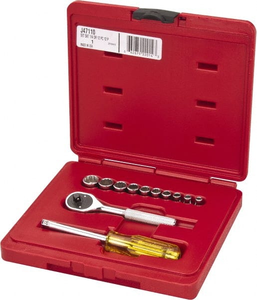 Proto - 12 Piece 1/4" Drive Chrome Finish Socket Set - 12 Points, 3/16" to 9/16" Range, Inch Measurement Standard - Exact Tooling