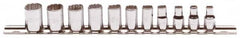 Proto - 11 Piece 1/4" Drive Chrome Finish Socket Set - 12 Points, 5mm to 14mm Range, Metric Measurement Standard - Exact Tooling