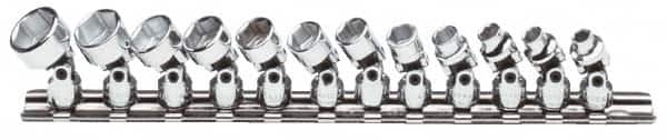Proto - 12 Piece 1/4" Drive Standard Socket Set - 6 Points, 5 to 15mm, Metric Measurement Standard - Exact Tooling