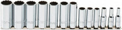 Proto - 13 Piece 3/8" Drive Chrome Finish Deep Well Socket Set - 12 Points, 1/4" to 1" Range, Inch Measurement Standard - Exact Tooling