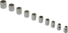 Proto - 10 Piece 3/8" Drive Chrome Finish Socket Set - 12 Points, 5/16" to 7/8" Range, Inch Measurement Standard - Exact Tooling