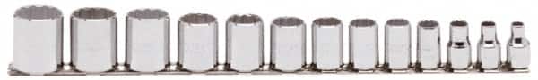 Proto - 13 Piece 3/8" Drive Chrome Finish Socket Set - 12 Points, 1/4" to 1" Range, Inch Measurement Standard - Exact Tooling