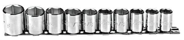 Proto - 10 Piece 3/8" Drive Chrome Finish Socket Set - 6 Points, 5/16" to 7/8" Range, Inch Measurement Standard - Exact Tooling